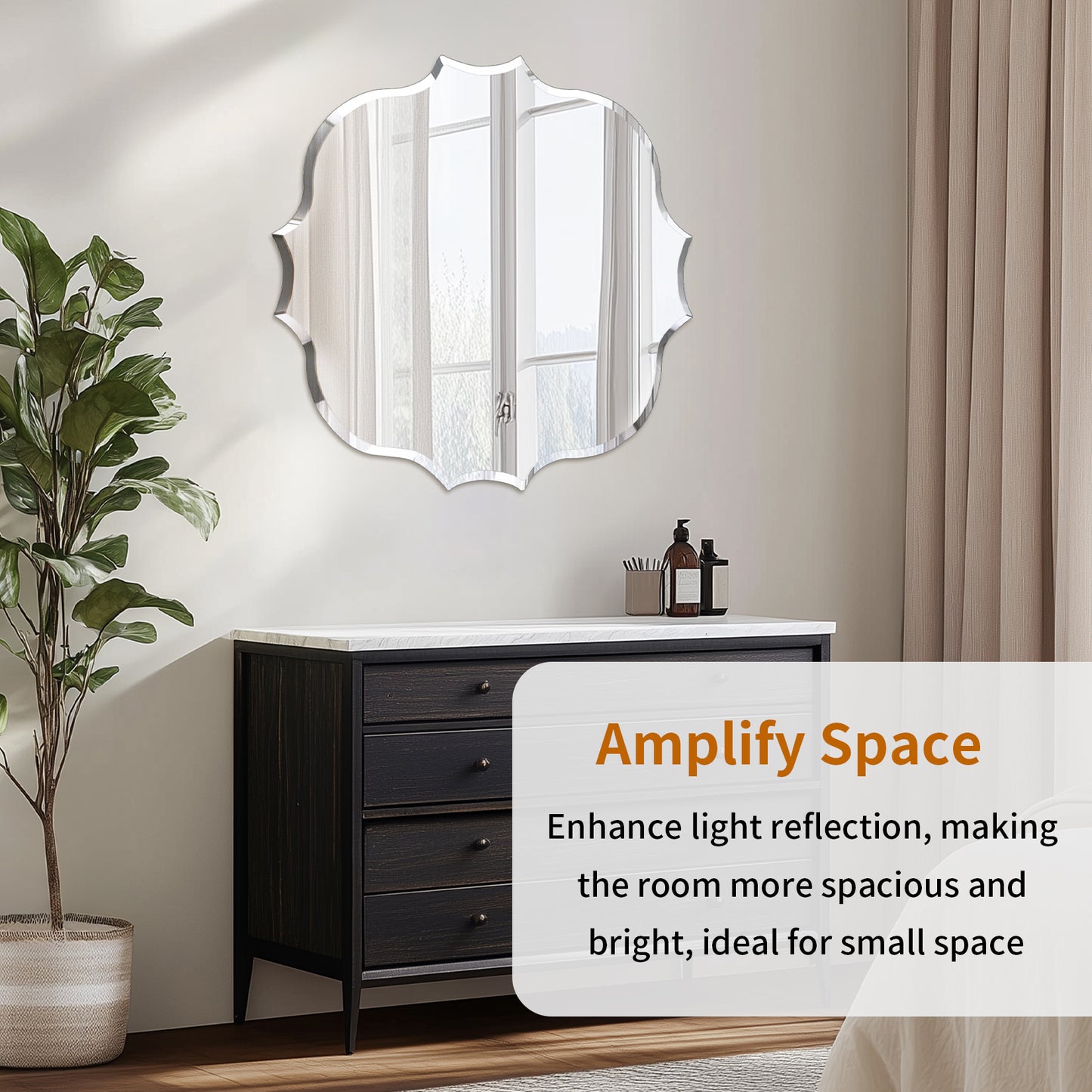 Frameless Irregular Wall Glass Mirror Beveled Edge Wall Vanity Mirror