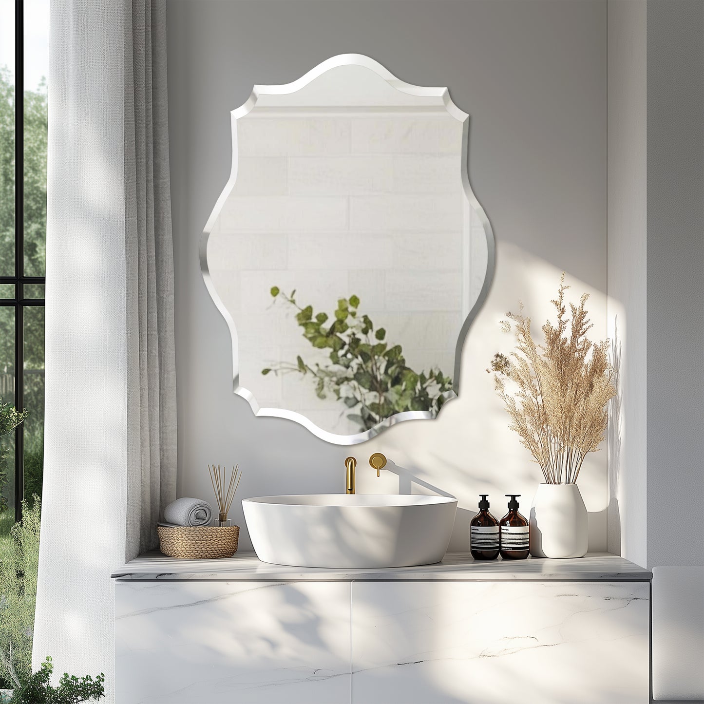 Frameless Irregular Wall Hanging Mirror Silver Glass Mirror Beveled Edge Mirror
