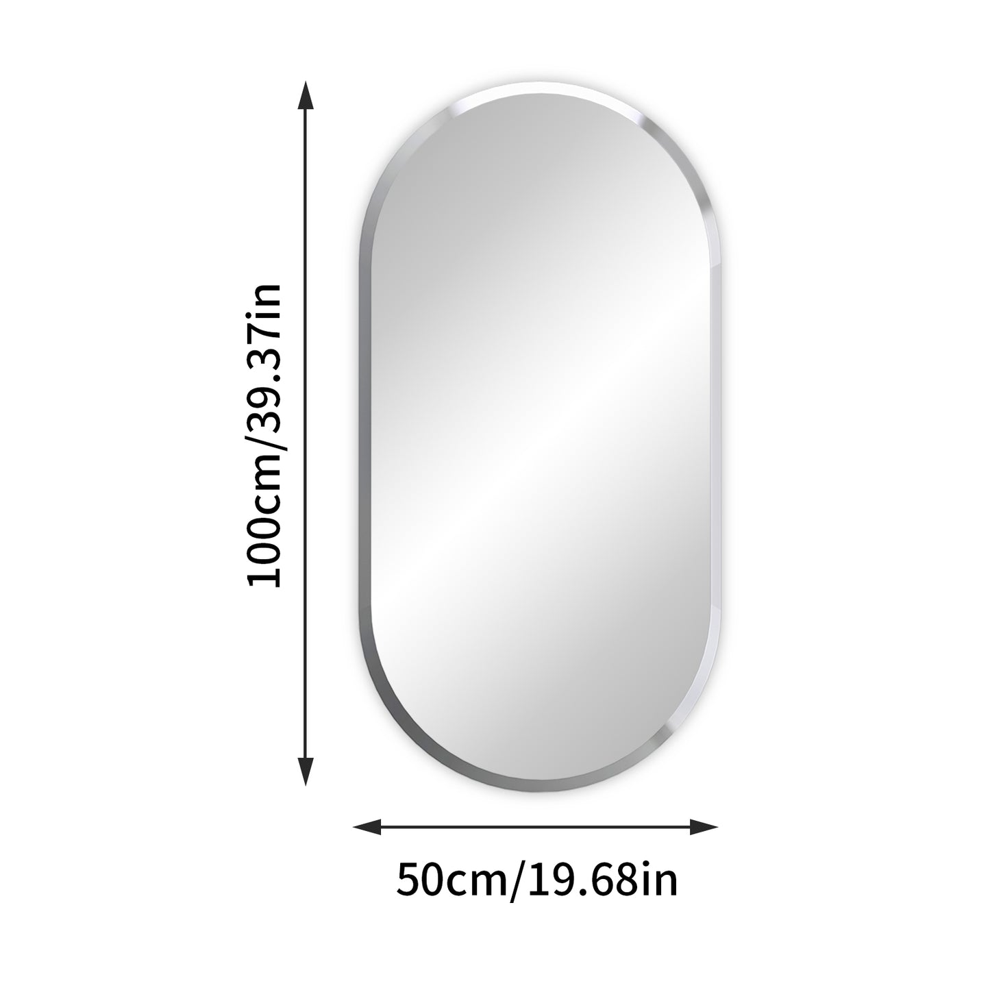 Long Oval Wall Hanging Glass Mirror with Beveled Edge
