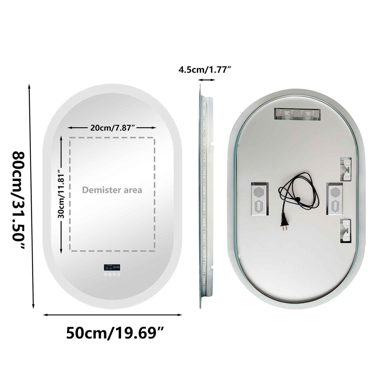 LUVODI Oval Bluetooth Bathroom Mirror 500*800mm Bluetooth Speaker Mirror Vertically Hanging