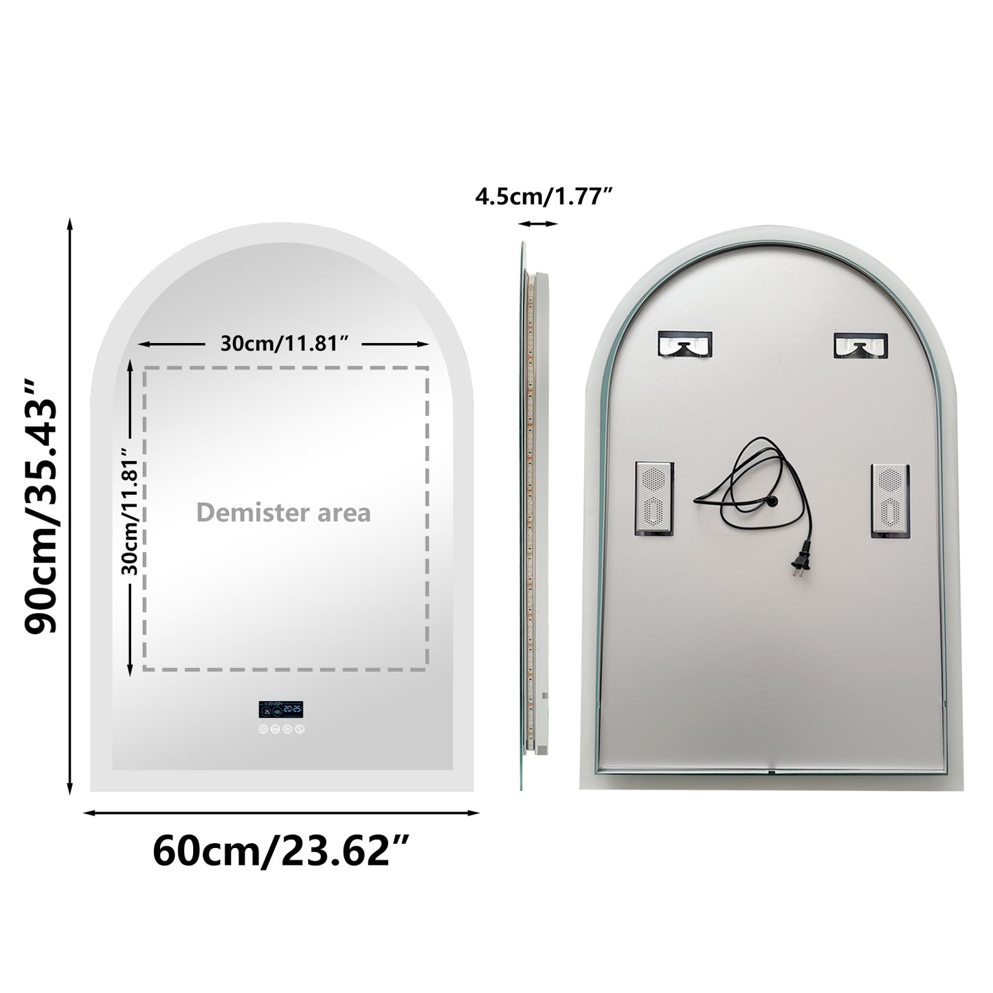 LUVODI Arched Bathroom Mirror with Bluetooth Speaker, Elegant Arch LED Lighted Bathroom Mirror 600x900mm