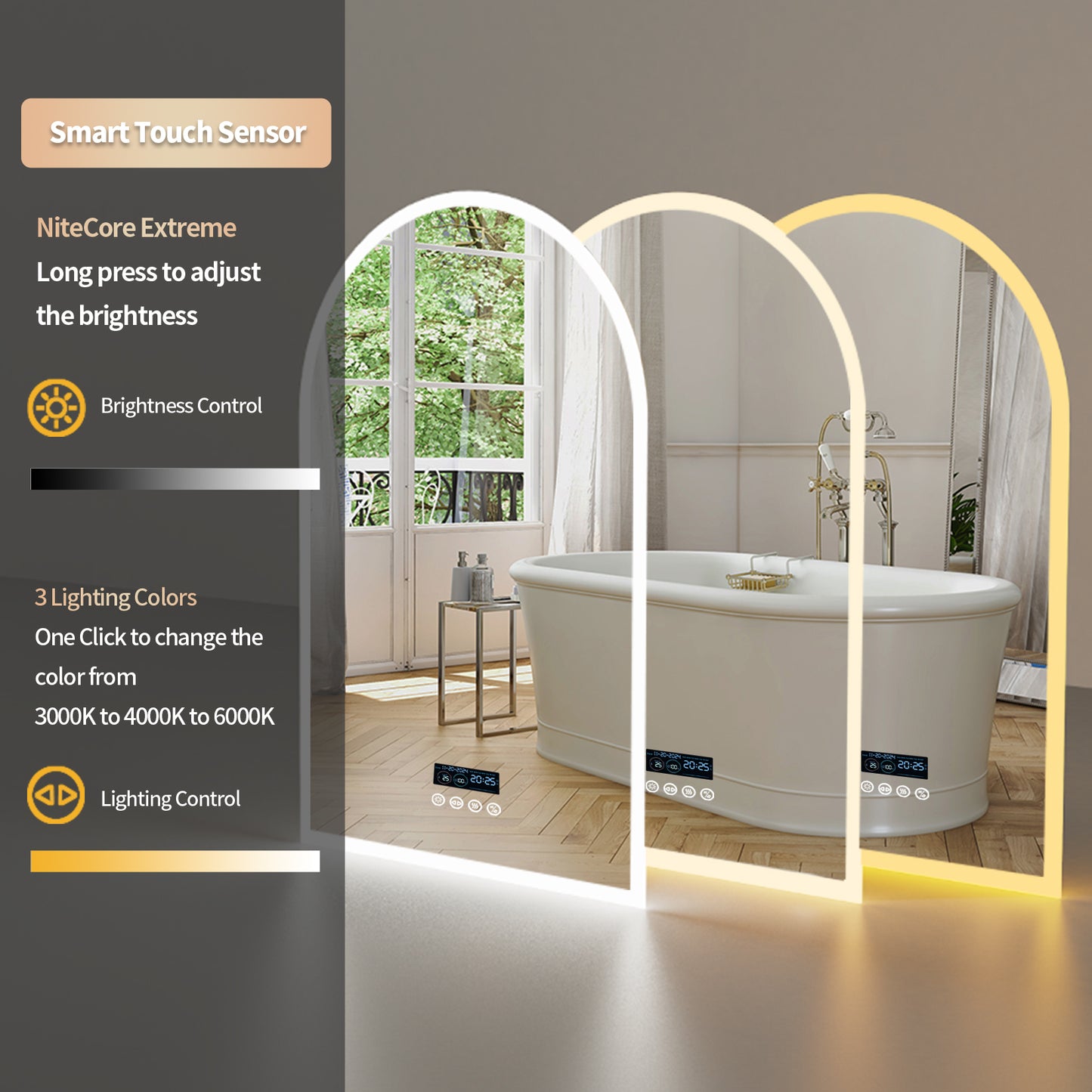 LUVODI Arched Bathroom Mirror with Bluetooth Speaker, Elegant Arch LED Lighted Bathroom Mirror 600x900mm