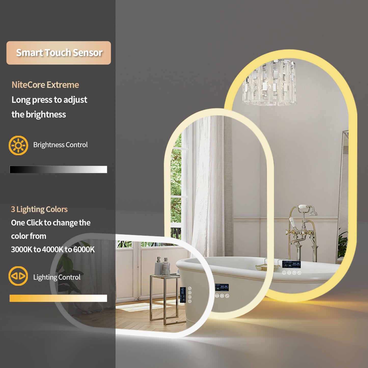 LUVODI Oval Bluetooth Bathroom Mirror 500*800mm Bluetooth Speaker Mirror Vertically Hanging