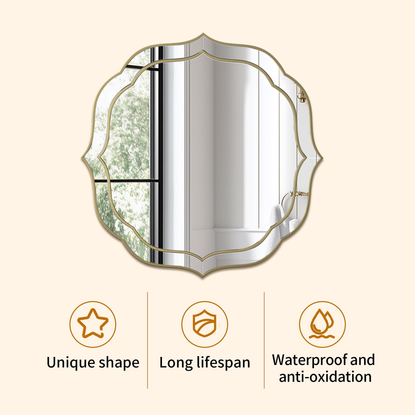 Flower-shaped Silver Glass Wall Decor Mirror Beveled Gold Rim Accent Mirror for Hallway, Living Room