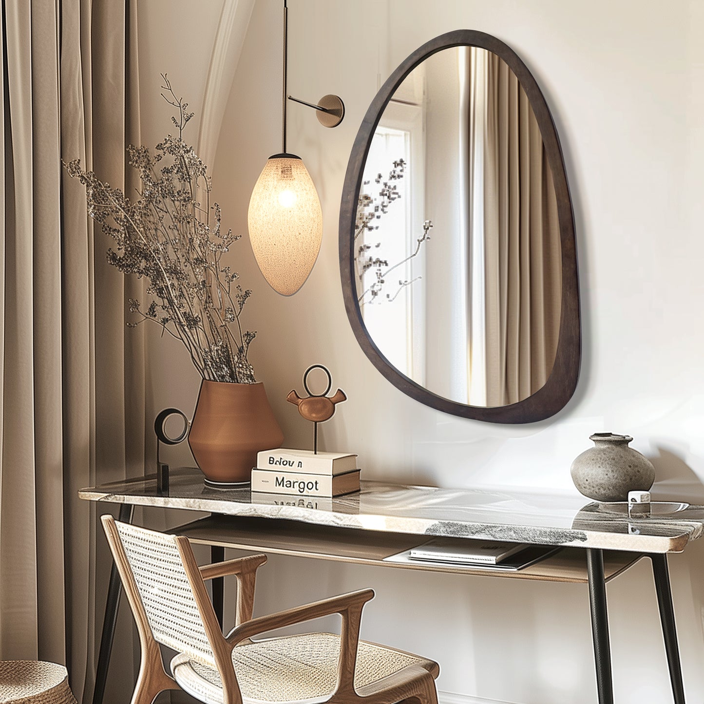 Modern Farmhouse Decorative Asymmetrical Wall Mirror Black Walnut Wood Framed