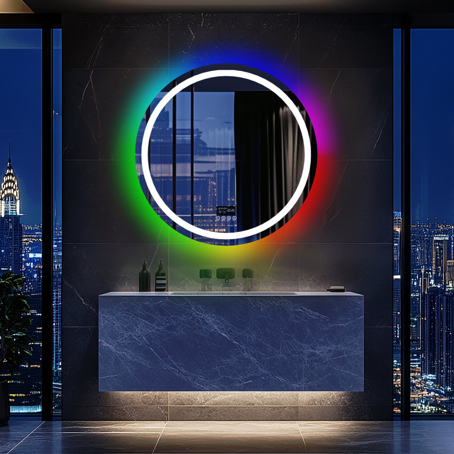LUVODI Round LED Bluetooth Bathroom Mirror with RGB Backlit