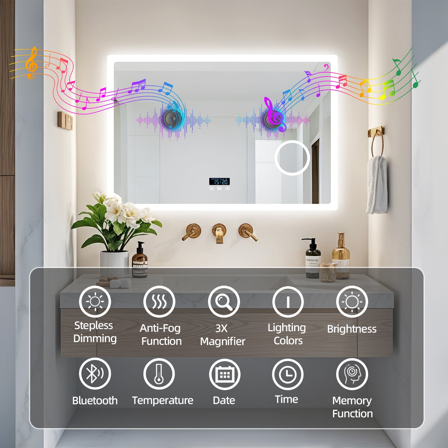 LUVODI Bluetooth Bathroom Mirror With 3X Magnifying, Time/Date Display Makeup Mirror