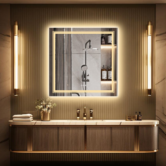 LUVODI Square LED Bathroom Mirror Backlit + Front Lighted, Defogging