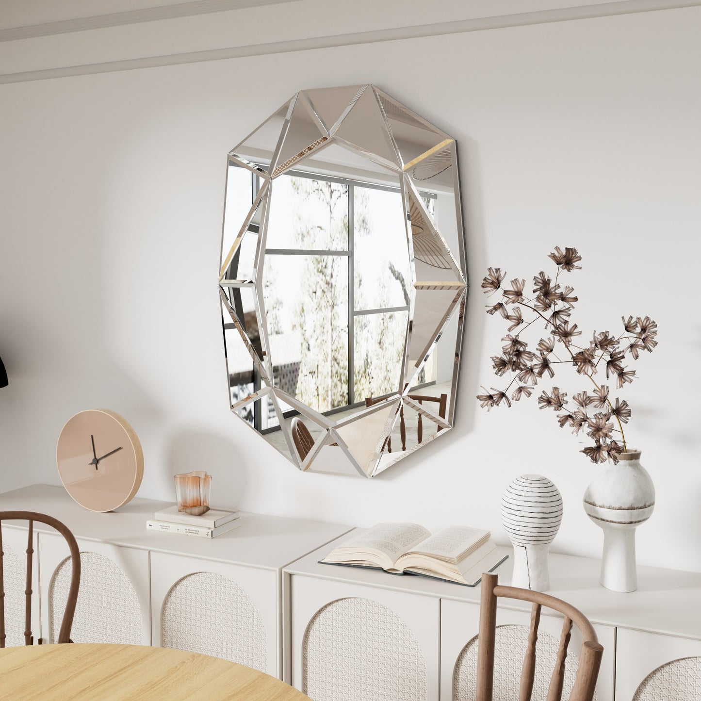 Asymmetrical Decorative Wall Mirror with Beveled Diamond Pieces