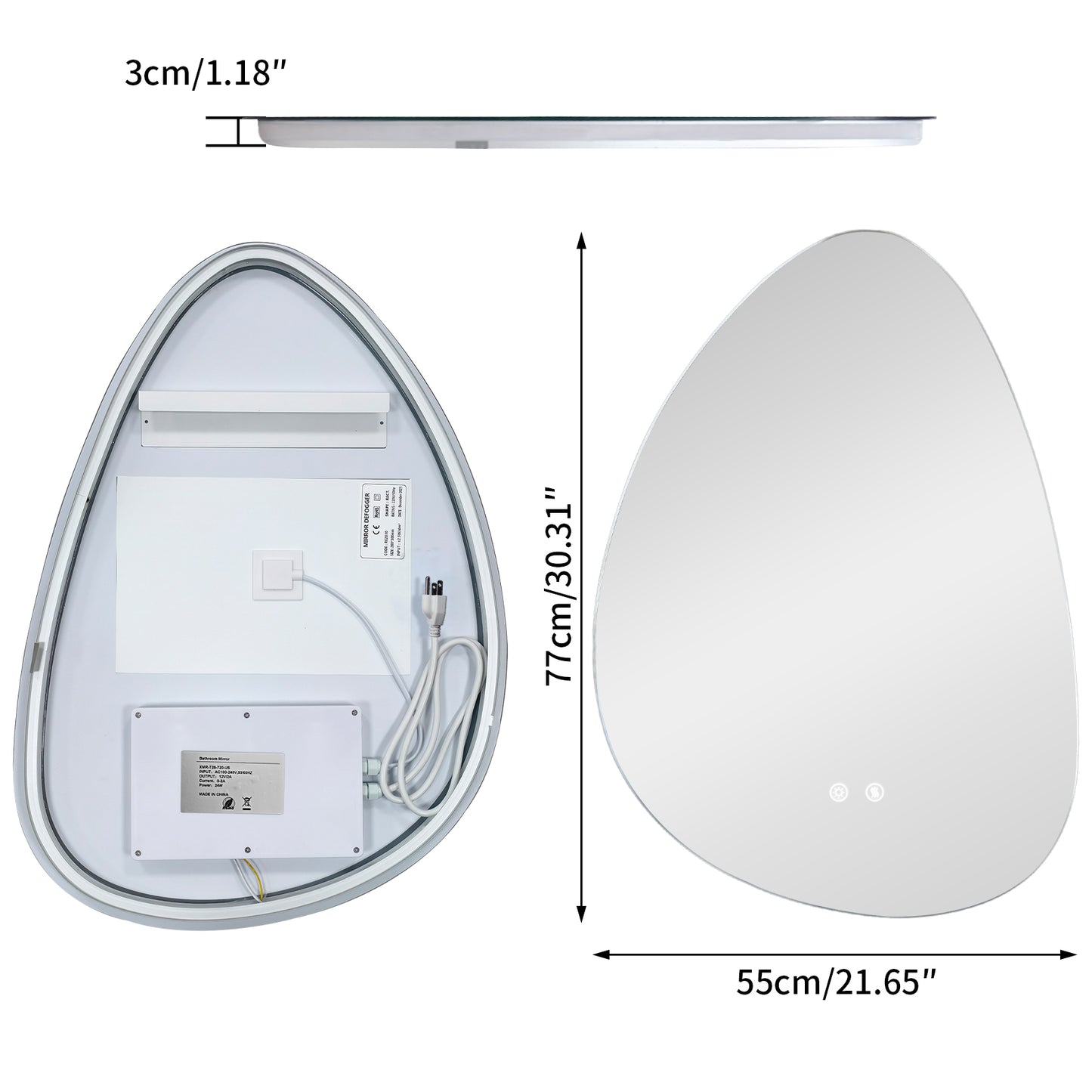 LUVODI Irregular LED Bathroom Mirror, Pebble Oval Backlit Vanity Mirror, Tempered Glass Mirror (2 Buttons)