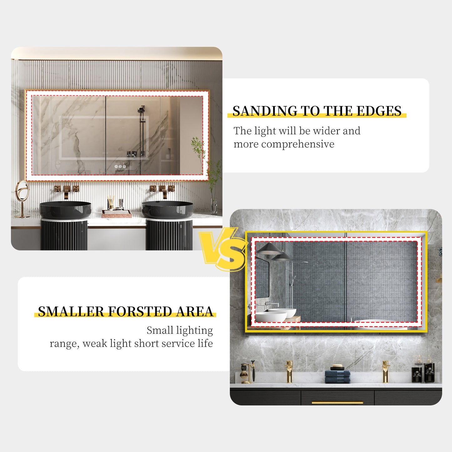 LUVODI Rctangular LED Bathroom Mirror with Gold Aluminum Alloy Narrow Frame Defogging 3 Color