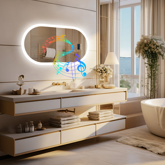 LUVODI Oval Bluetooth Bathroom Mirror 500*800mm Bluetooth Speaker Mirror Vertically Hanging