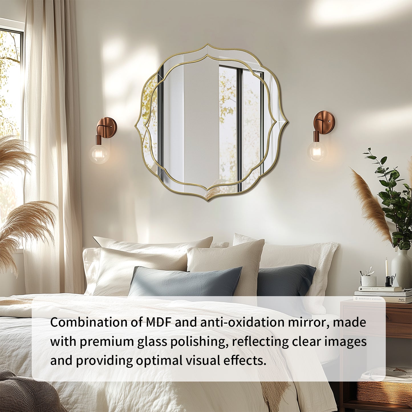 Flower-shaped Silver Glass Wall Decor Mirror Beveled Gold Rim Accent Mirror for Hallway, Living Room