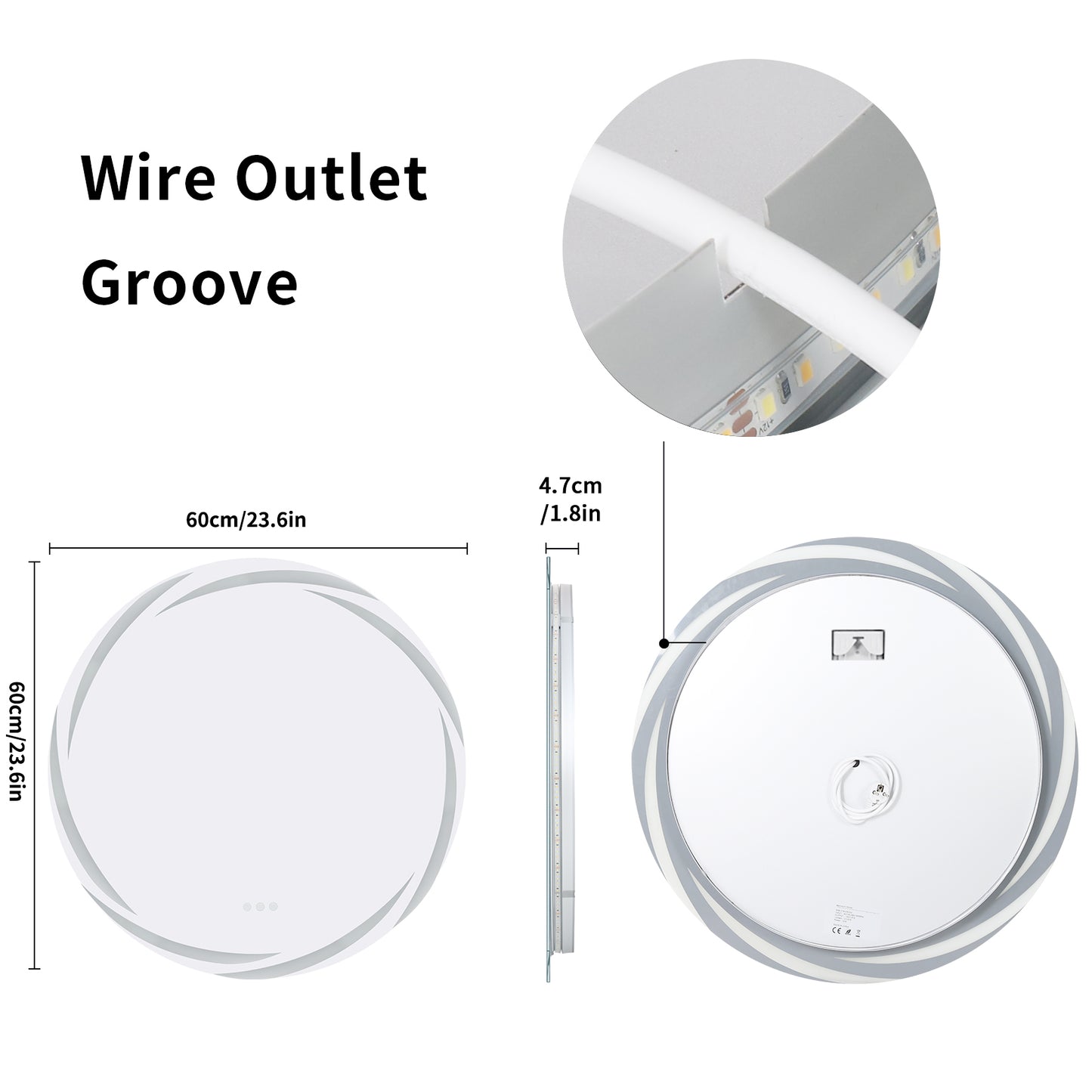 LUVODI Round LED Bathroom Mirror Dimmable Lighting 3 Colors Defogging Memory Function( Swirl style)