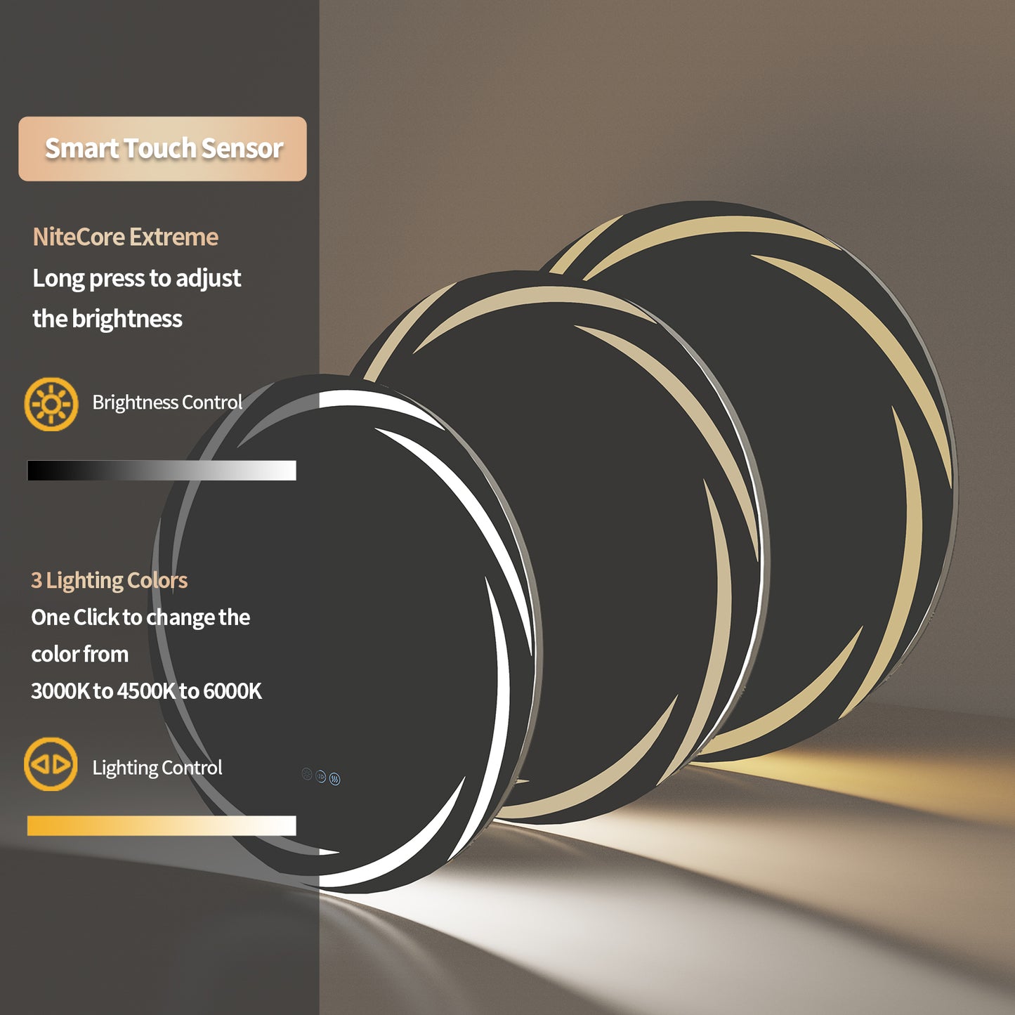 LUVODI Round LED Bathroom Mirror Dimmable Lighting 3 Colors Defogging Memory Function( Swirl style)