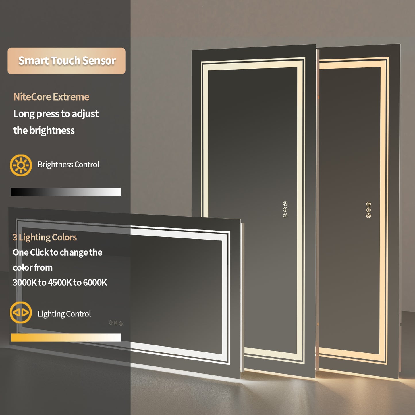 LUVODI Rectangular LED Bathroom Mirror 3 Color Backlit and Front Light Horizontal/Vertical