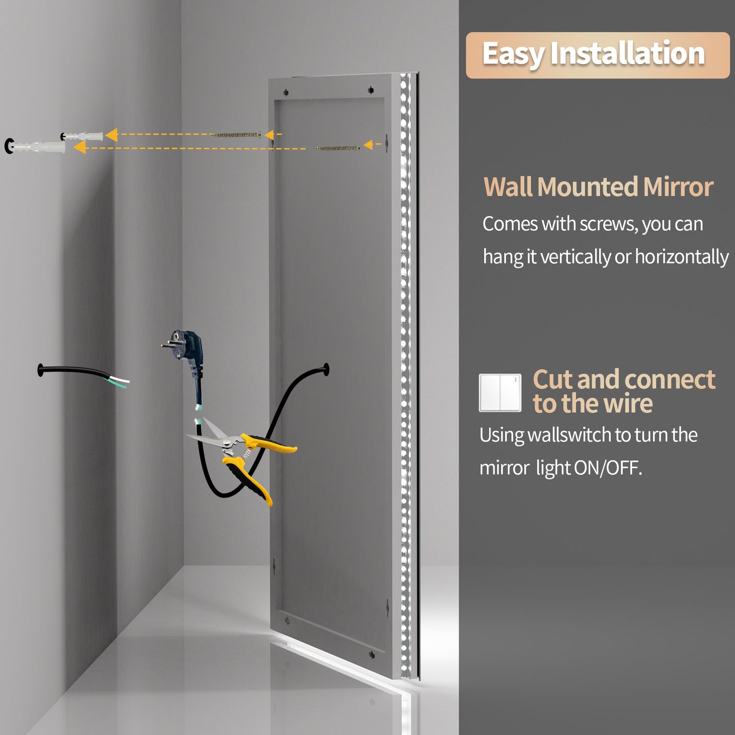 LUVODI Rectangular LED Bathroom Mirror 3 Color Backlit and Front Light Horizontal/Vertical