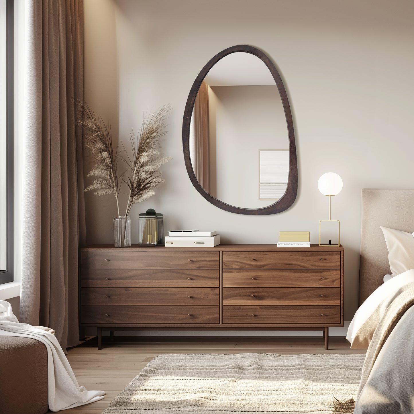 Modern Farmhouse Decorative Asymmetrical Wall Mirror Black Walnut Wood Framed