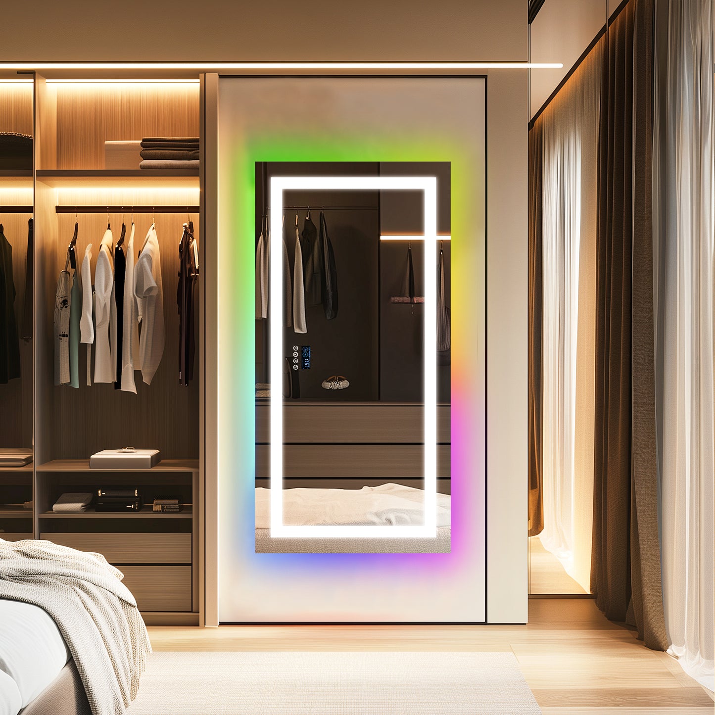 LUVODI Rectangular Bluetooth Bathroom Mirror with RGB Backlit, Smart Display Horizontal Hanging