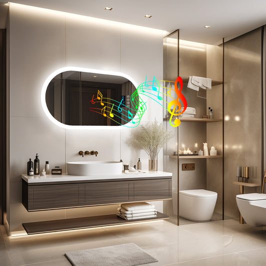 LUVODI Oval Bluetooth Bathroom Mirror 500*800mm Bluetooth Speaker Mirror Vertically Hanging