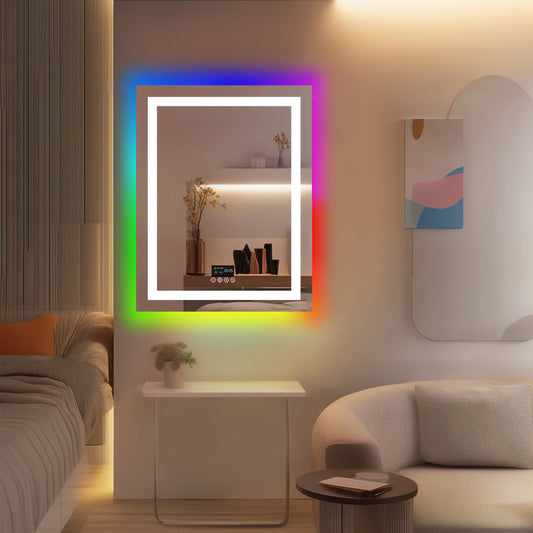 LUVODI Rectangular LED Bluetooth Bathroom Mirror with RGB Backlit