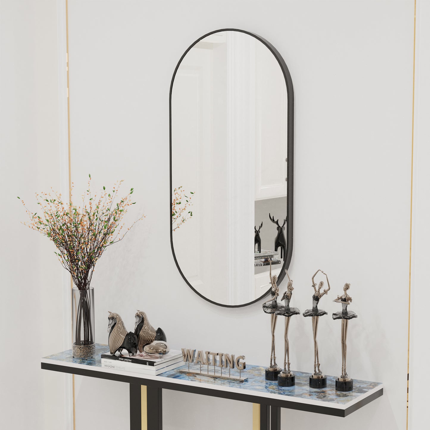 LUVODI 100x50cm Oval Wall-mounted Vanity Mirror Metal Frame Accent Mirror for Bathroom, Entryway