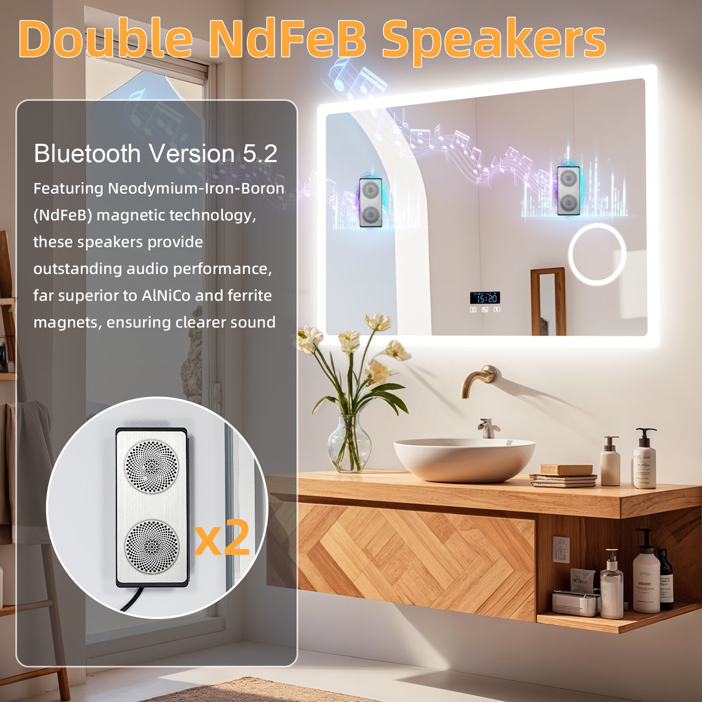 LUVODI Bluetooth Bathroom Mirror With 3X Magnifying, Time/Date Display Makeup Mirror