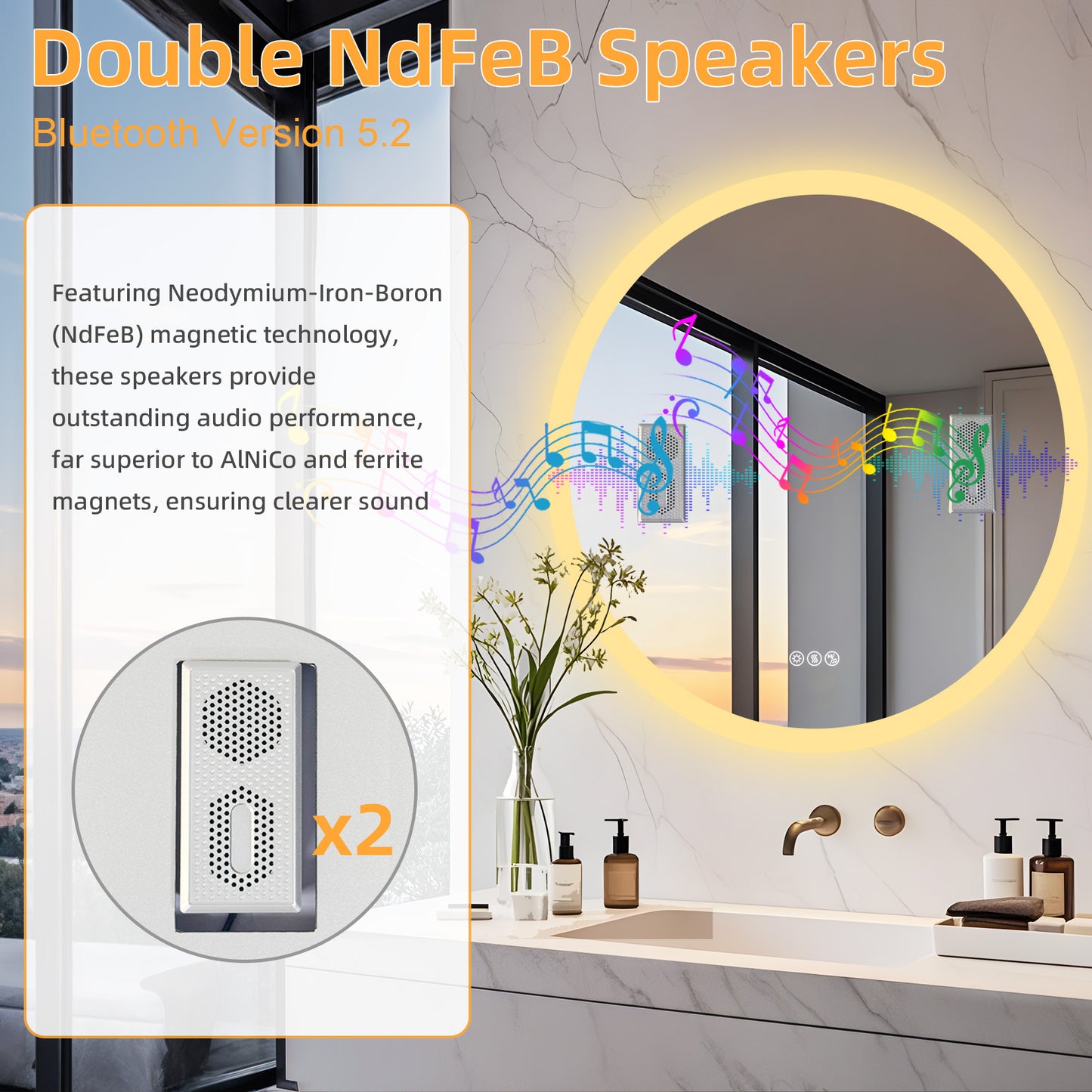 LUVODI Round Bluetooth Bathroom Mirror with Speaker, No Display 31.5 in