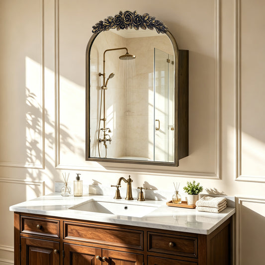 Wall Vintage Mirror Cabinet, Arched Mirror Cabinet for Bathroom