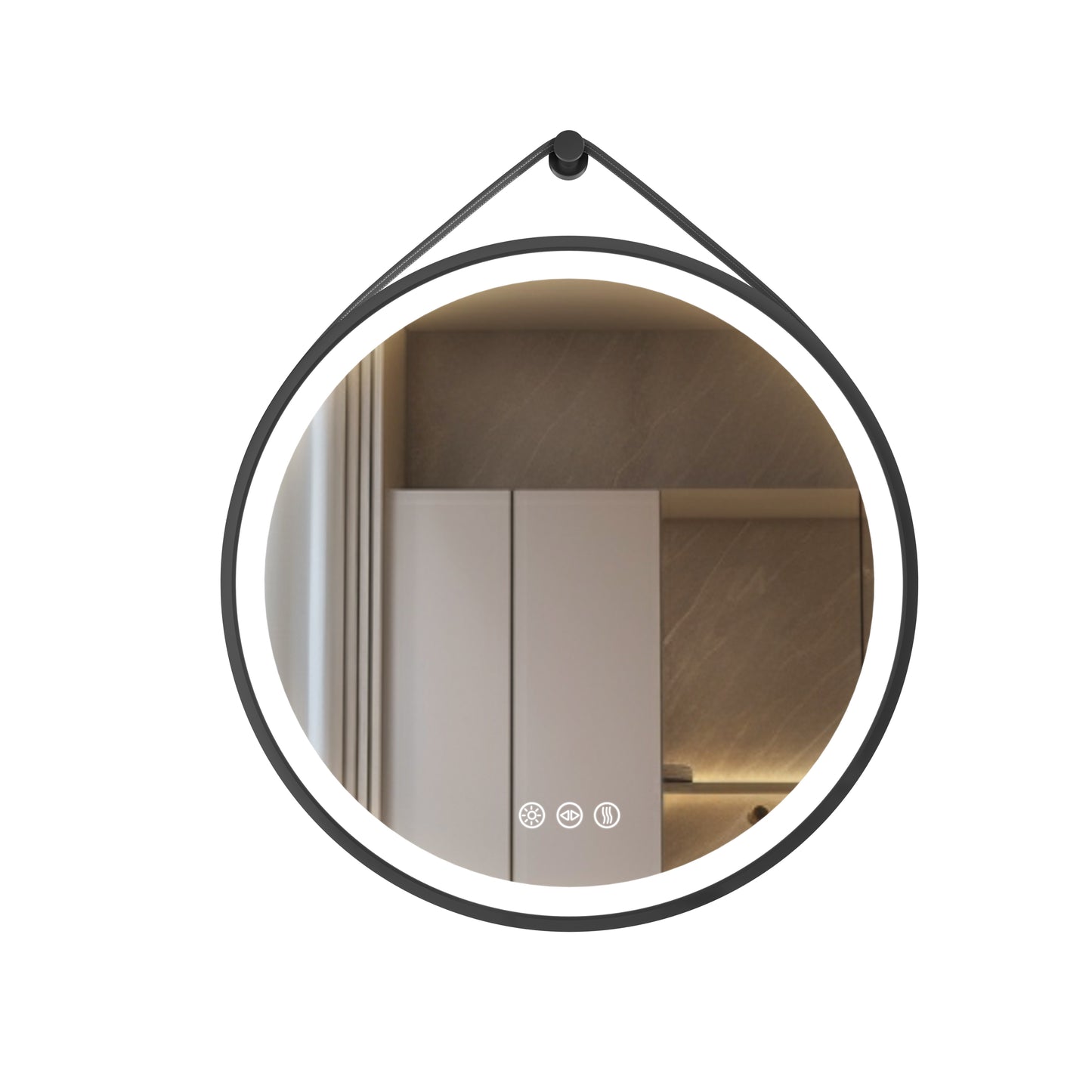 LUVODI Lighted Bathroom Mirror with Strap Round LED Bathroom Mirror