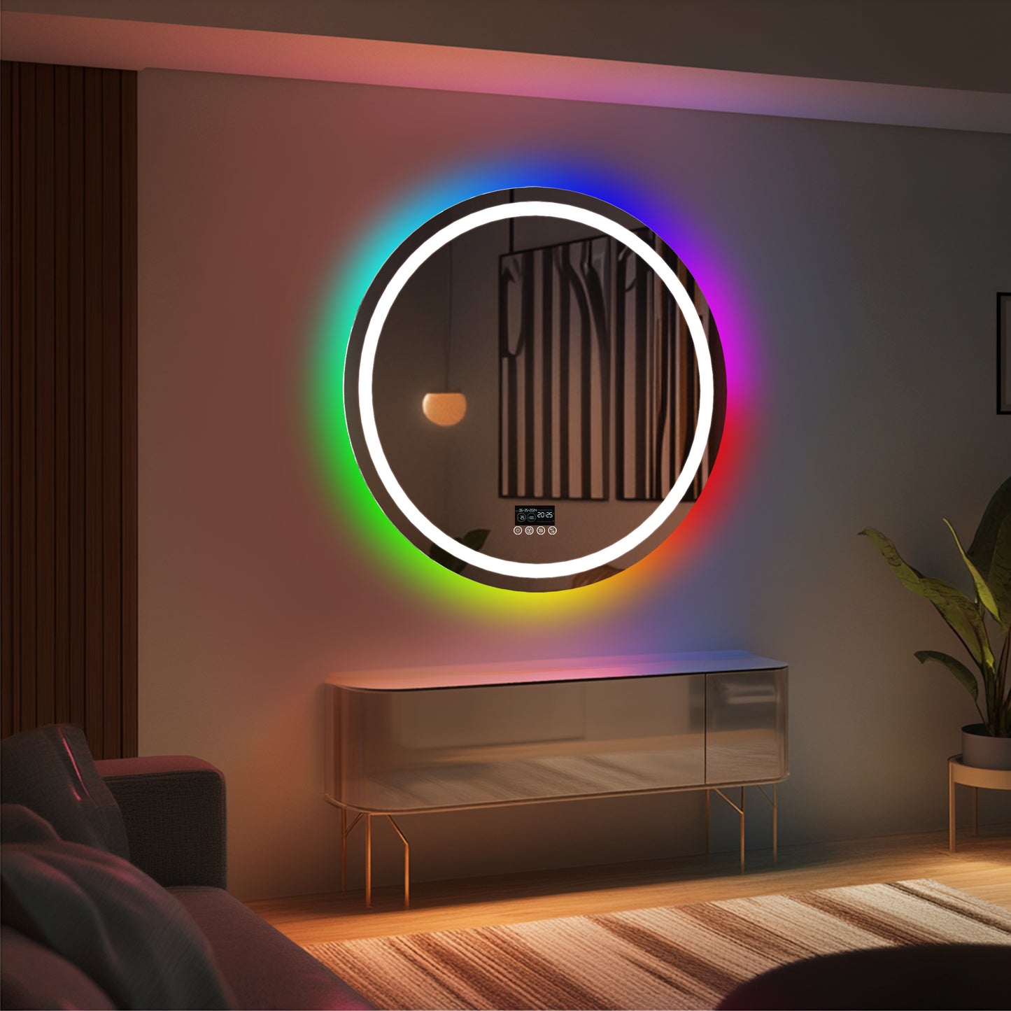 LUVODI Round LED Bluetooth Bathroom Mirror with RGB Backlit