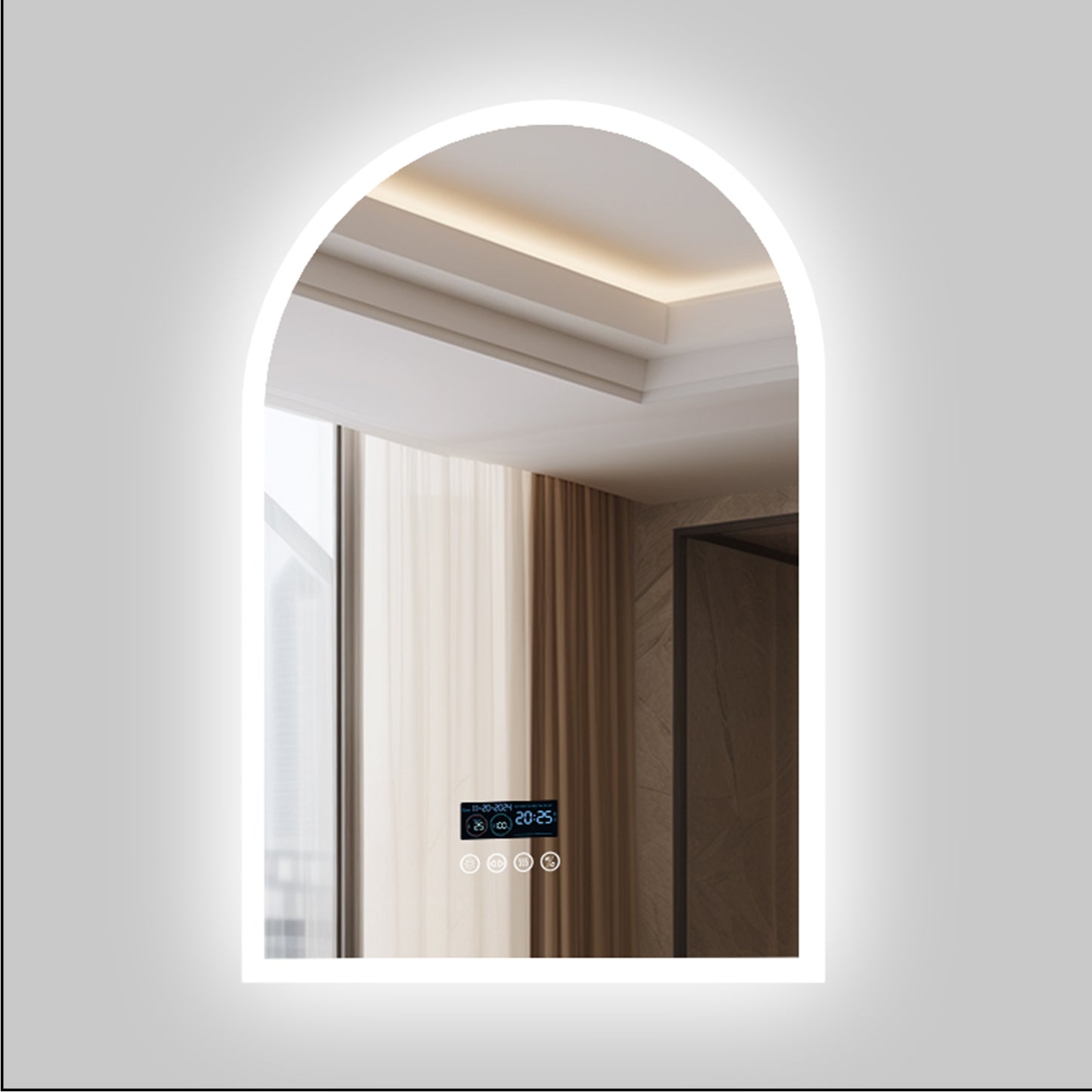LUVODI Arched Bathroom Mirror with Bluetooth Speaker, Elegant Arch LED Lighted Bathroom Mirror 600x900mm