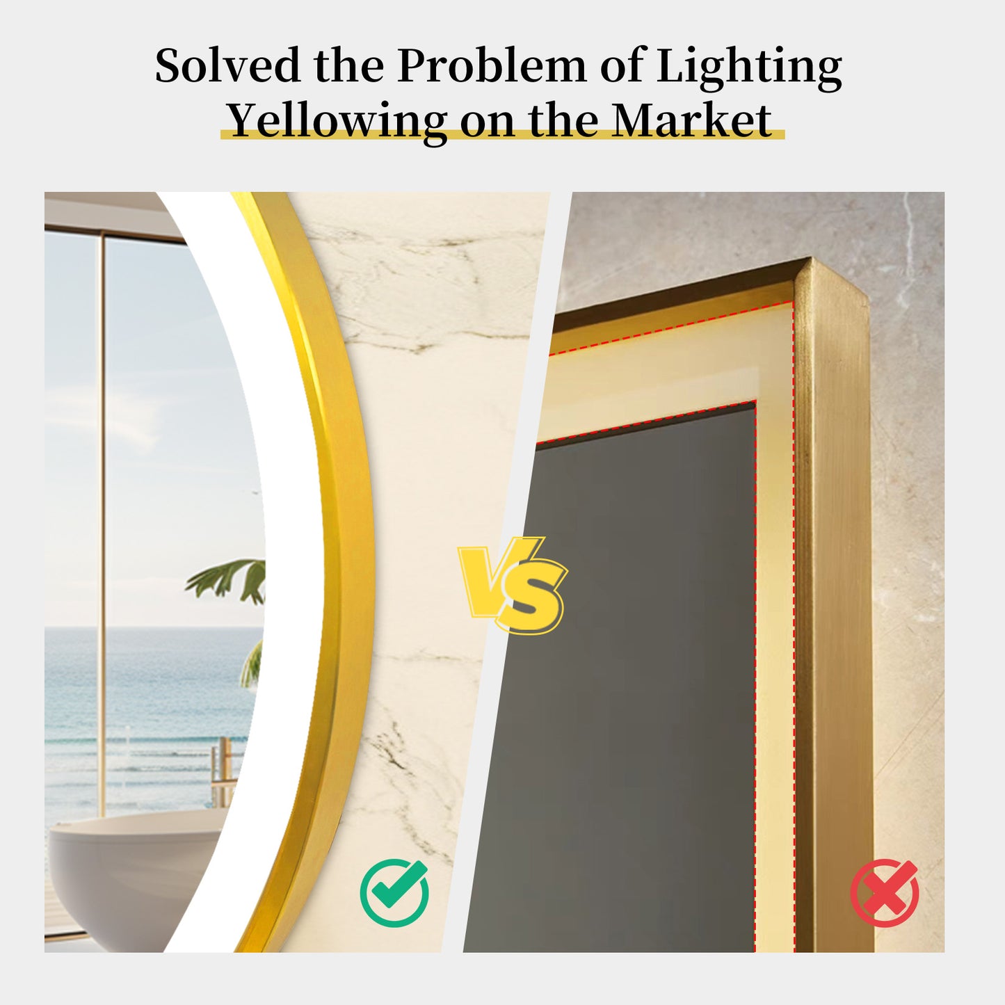 LUVODI Round LED Bathroom Mirror with Gold Aluminum Alloy Frame Sand to the Edge Mirror