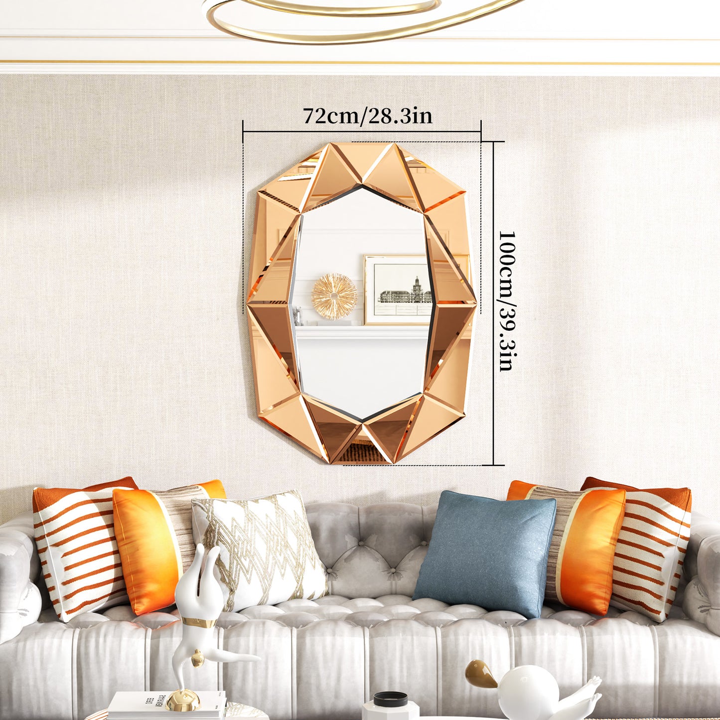 Asymmetrical Decorative Wall Mirror with Beveled Diamond Pieces
