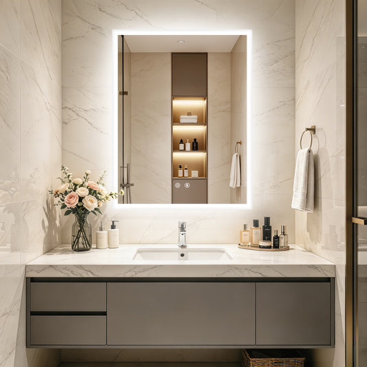 LUVODI 28x36” Rectangular LED Bathroom Mirror Tempered Glass Bathroom Mirror With Light