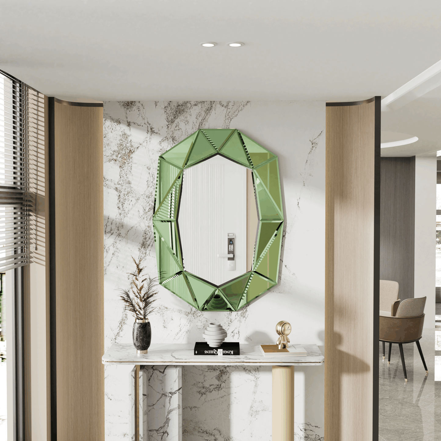 Asymmetrical Decorative Wall Mirror with Beveled Diamond Pieces