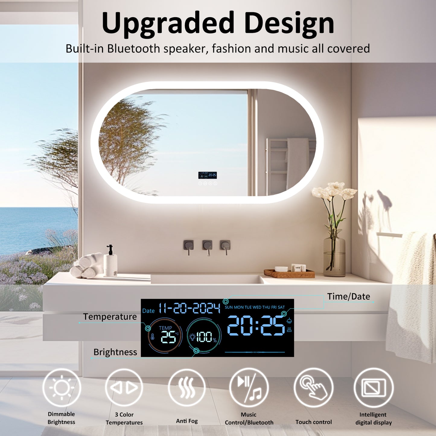 LUVODI Oval Bluetooth Bathroom Mirror 1200*600mm Bluetooth Speaker Bathroom Mirror