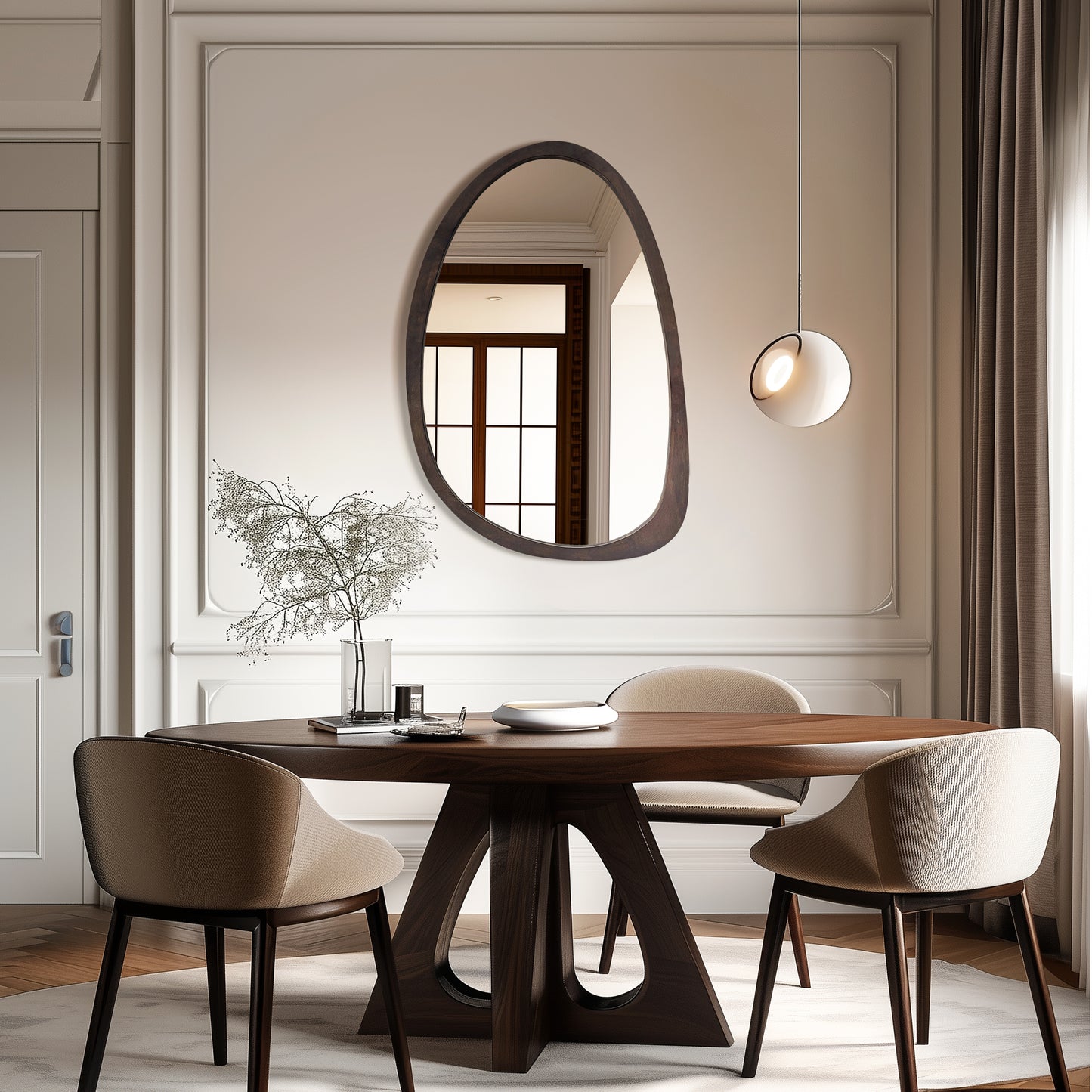 Modern Farmhouse Decorative Asymmetrical Wall Mirror Black Walnut Wood Framed