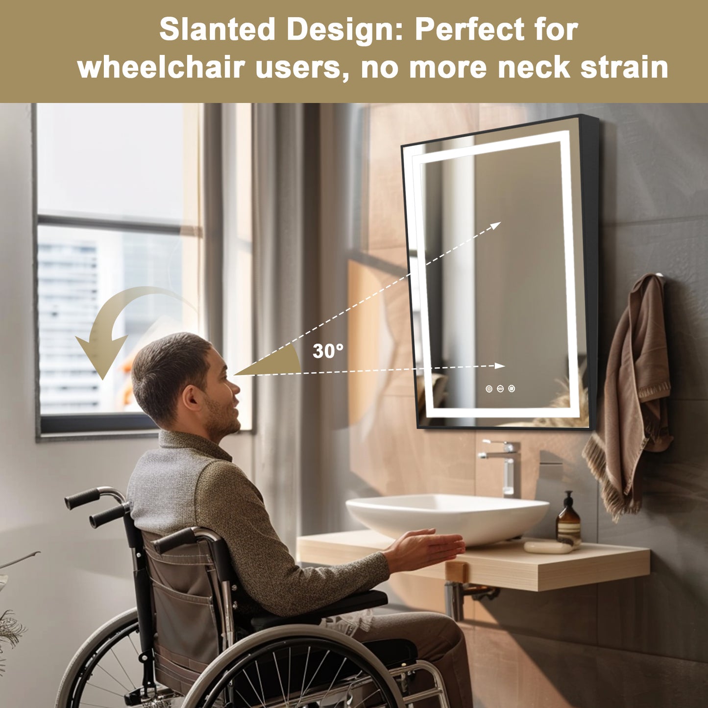 LUVODI ADA Lighted Bathroom Mirror Designed for Wheelchair Users