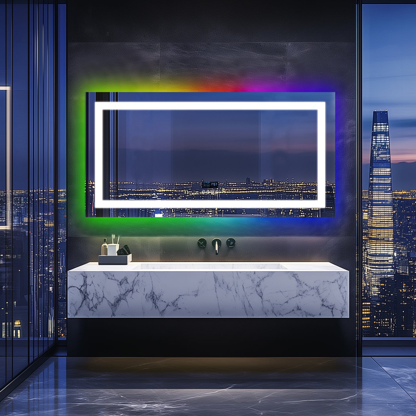 LUVODI Rectangular Bluetooth Bathroom Mirror with RGB Backlit, Smart Display Horizontal Hanging