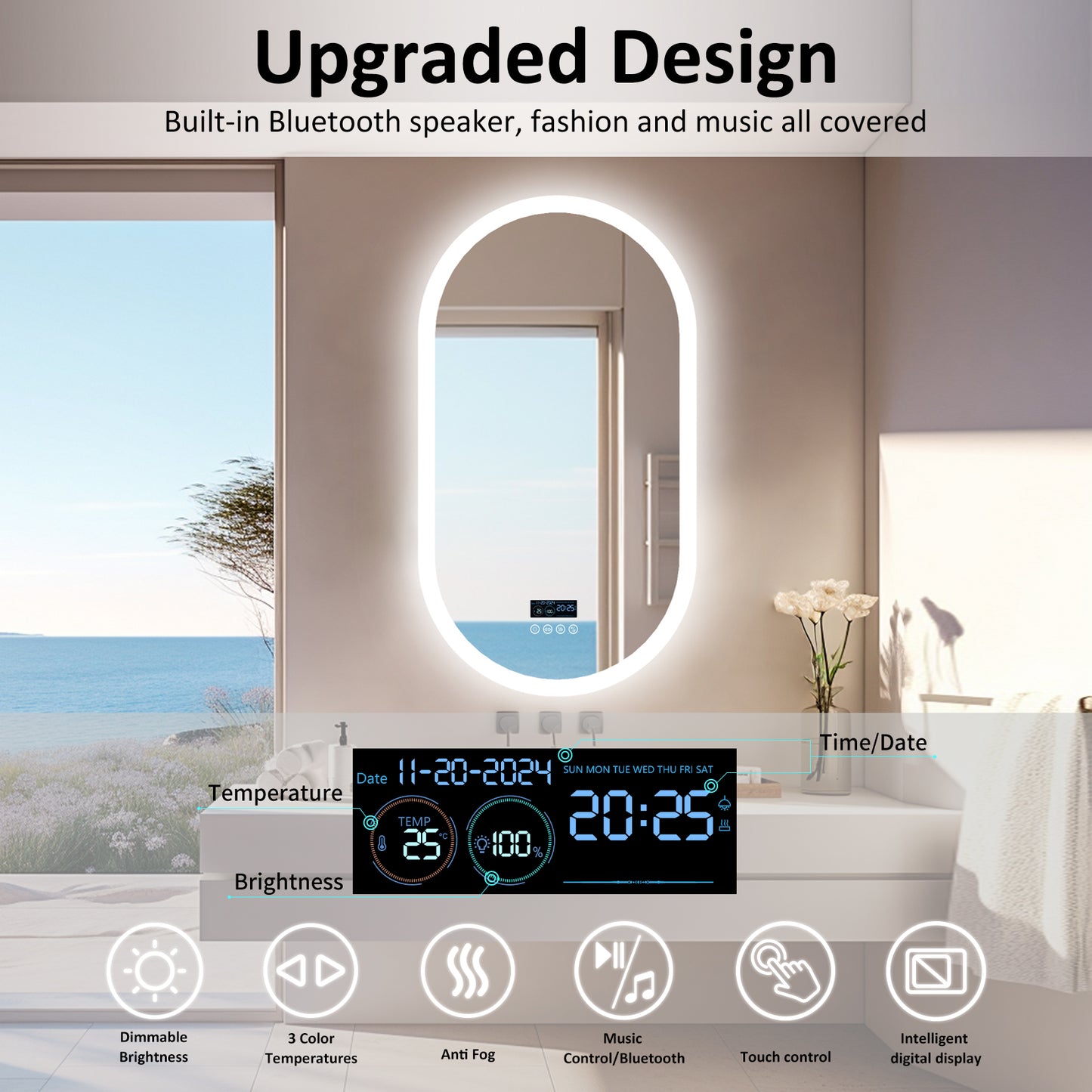 LUVODI Oval Bluetooth Bathroom Mirror 500*800mm Bluetooth Speaker Mirror Vertically Hanging