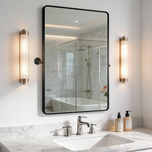 Black Framed Pivot Bathroom Mirror, Adjustable Tilt Wall Mirror