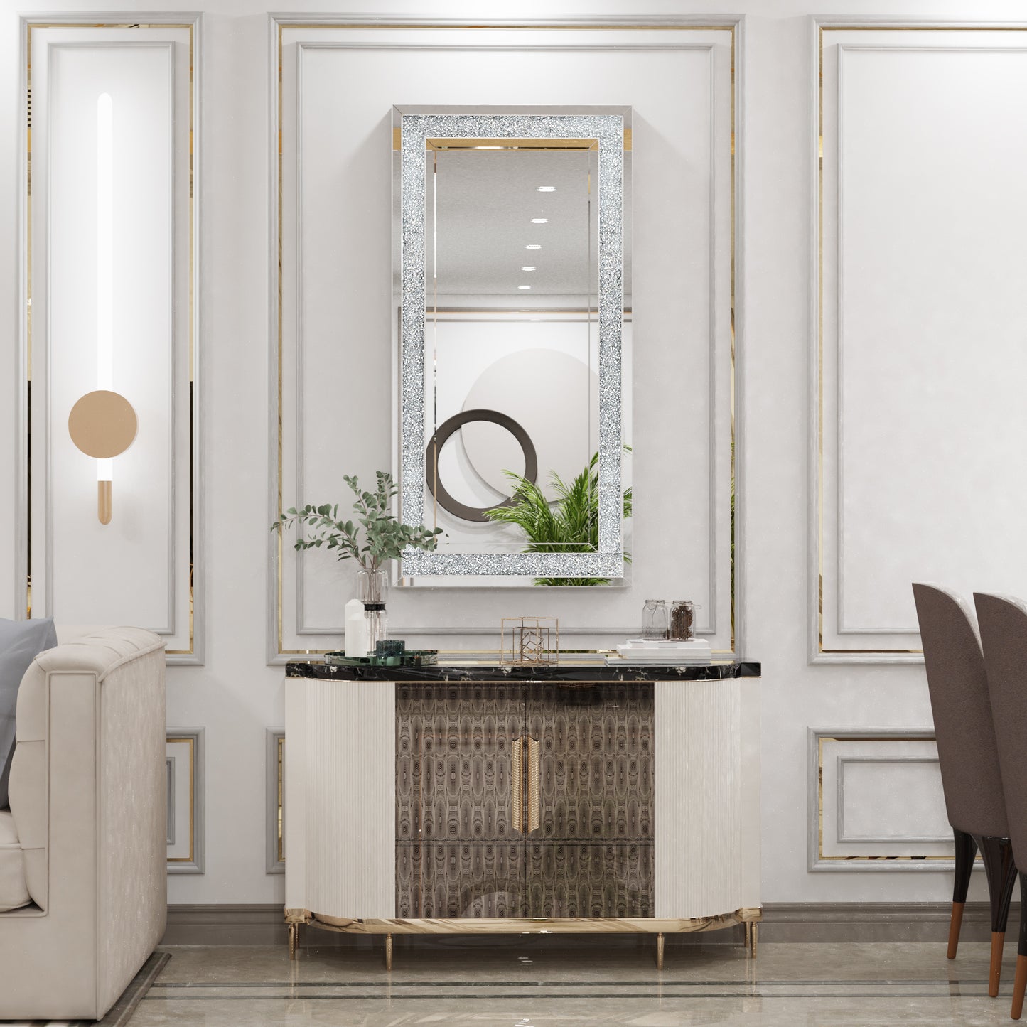 47.2x23.6inch Luxury Decorative Wall Mirror Rectangle Crushed Diamond Mirror