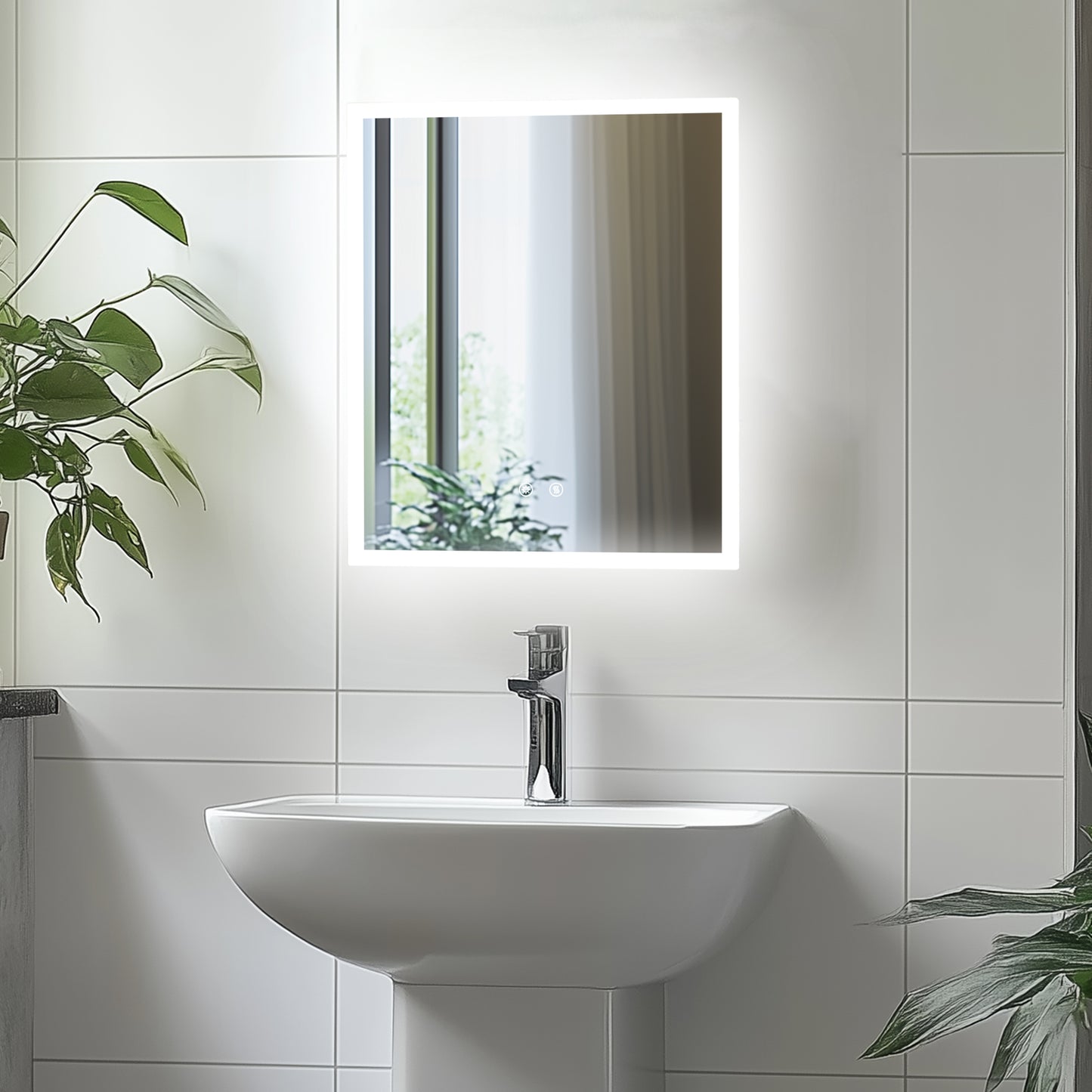 LUVODI Rectangular LED Bathroom Mirror with Lights, 2 Buttons (Glowing Outer Edge)