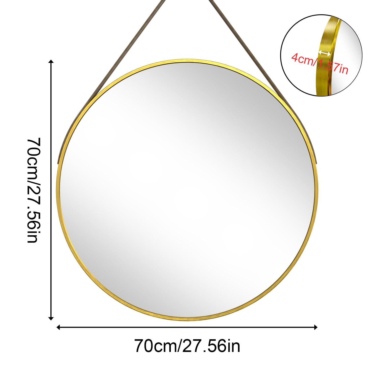 Gold Round Mirror With Hanging Rope For Living Room, Bedroom, Entryway
