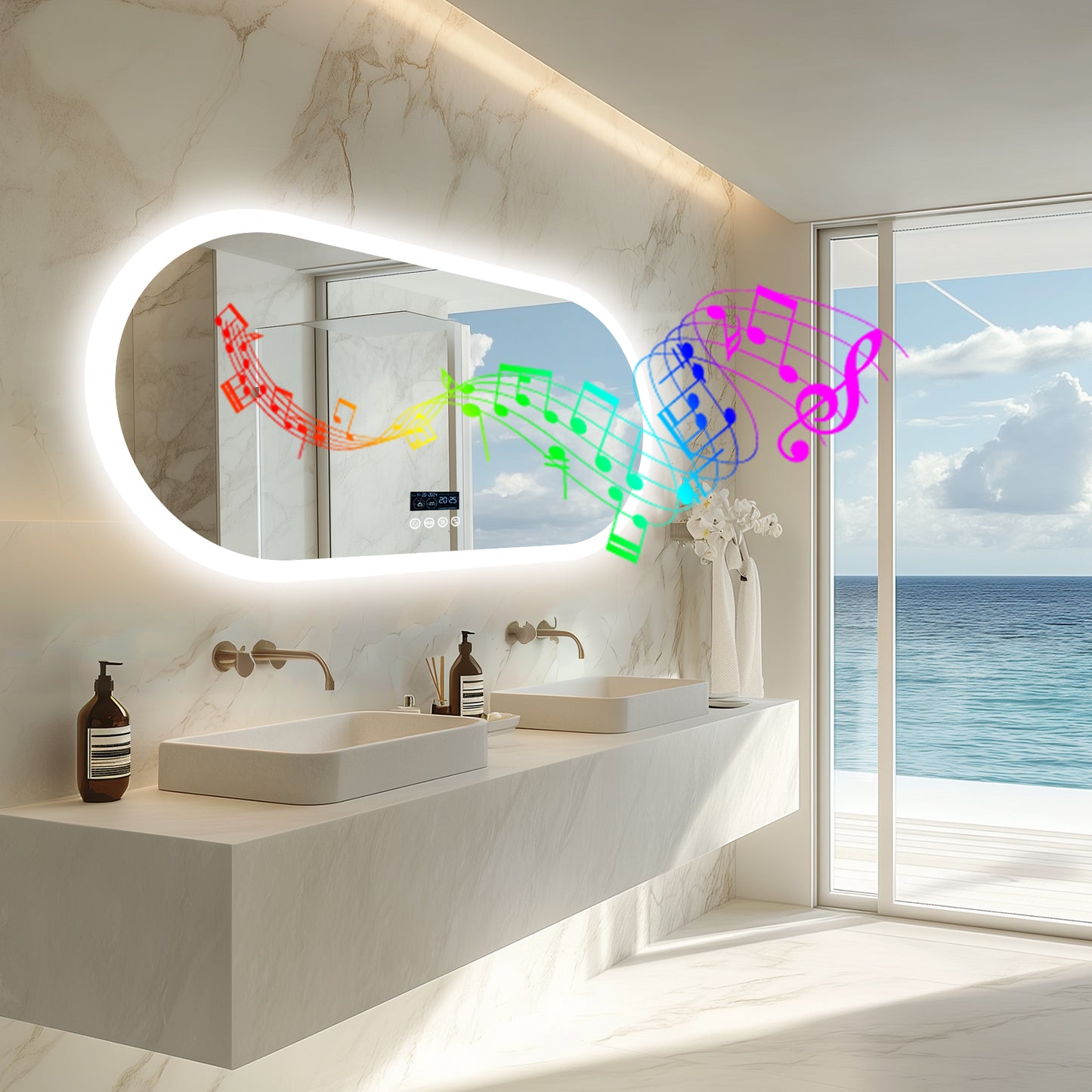 LUVODI Oval Bluetooth Bathroom Mirror 1200*600mm Bluetooth Speaker Bathroom Mirror