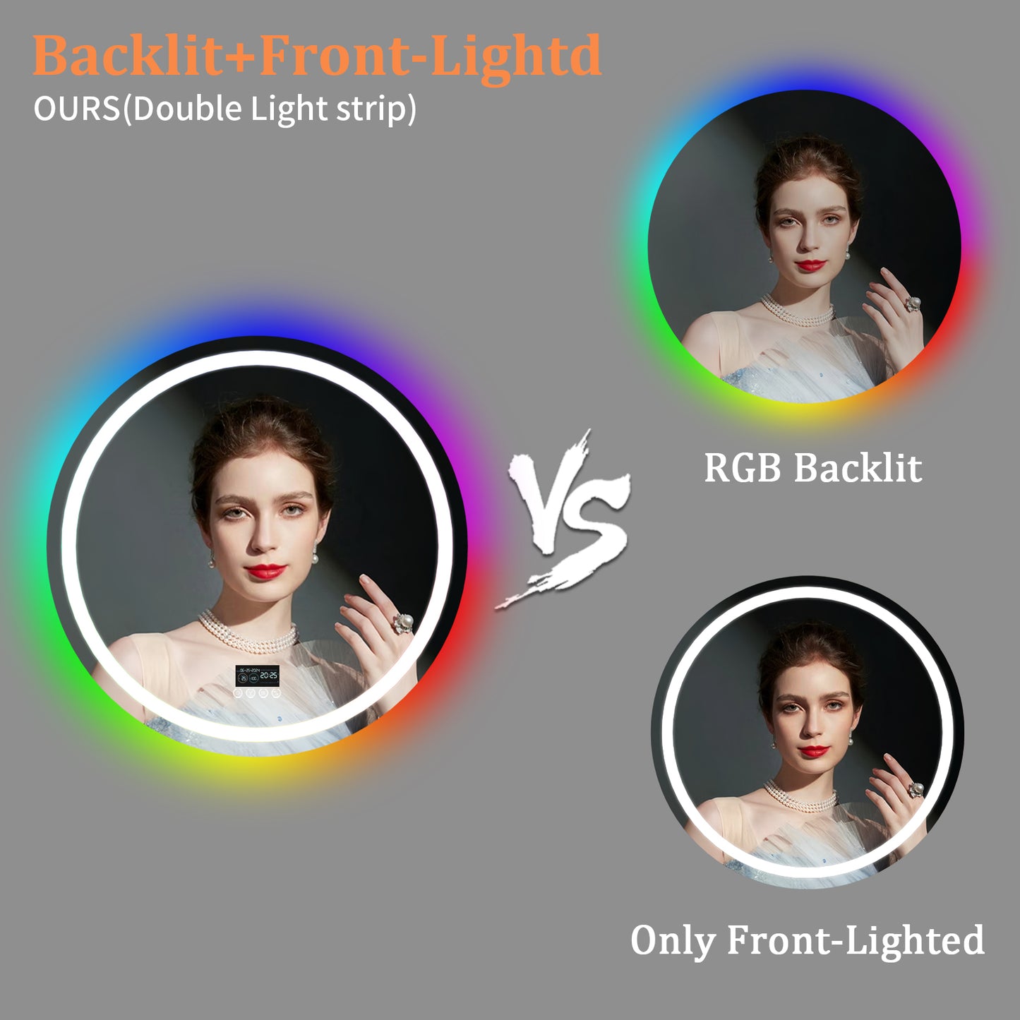 LUVODI Round LED Bluetooth Bathroom Mirror with RGB Backlit
