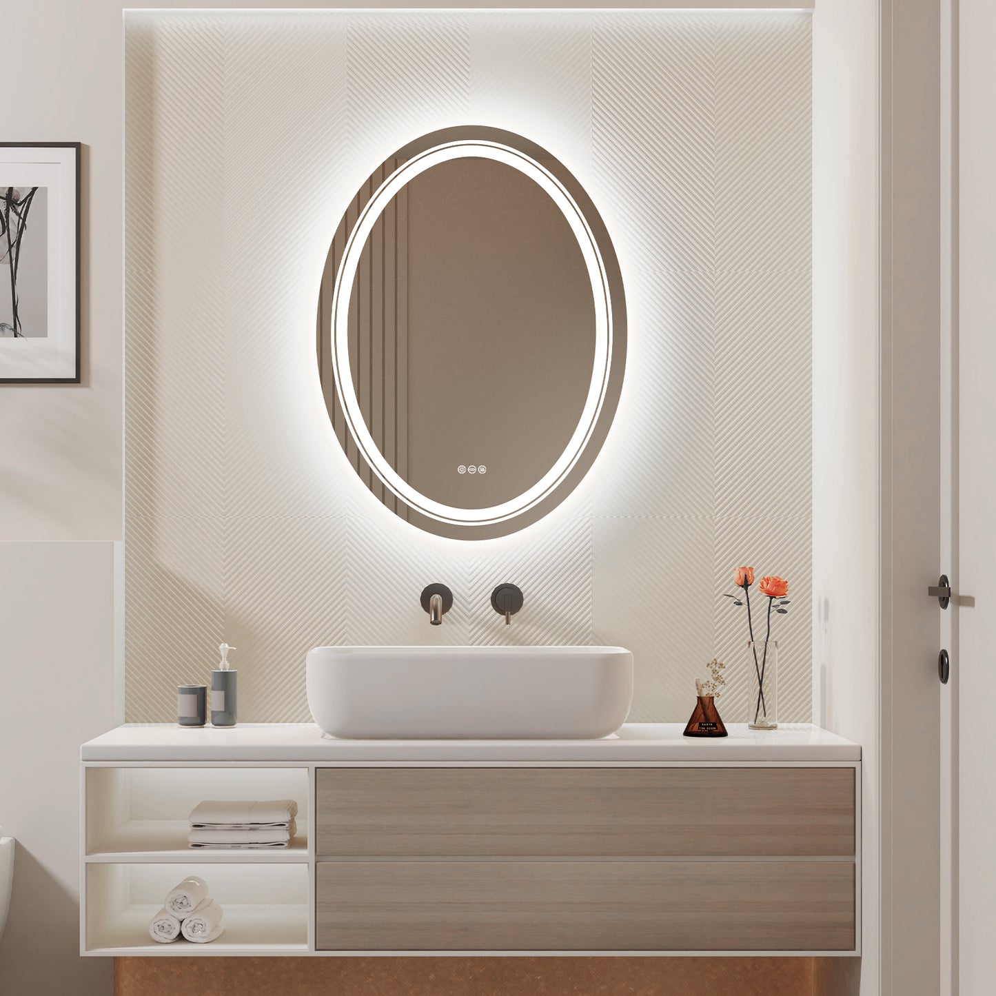 LUVODI Oval LED Bathroom Mirror Backlit + Front Lighted, Defogging