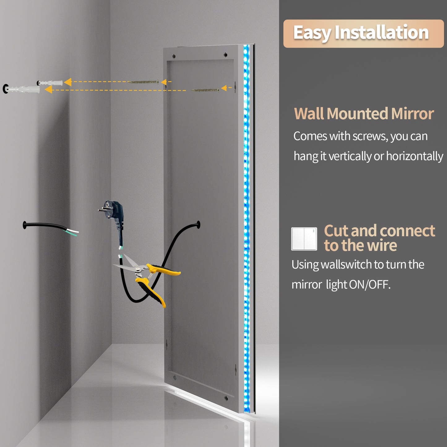 LUVODI Rectangular LED Bathroom Mirror with 8 RGB Backlit 3 Front Light Color Smart Defogging Touch