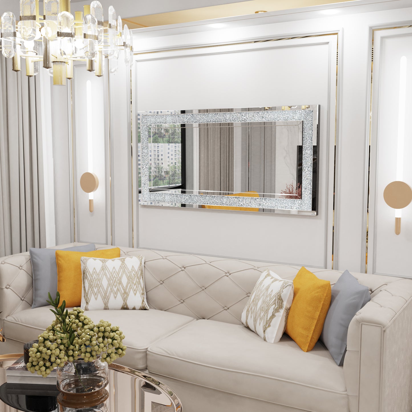 47.2x23.6inch Luxury Decorative Wall Mirror Rectangle Crushed Diamond Mirror